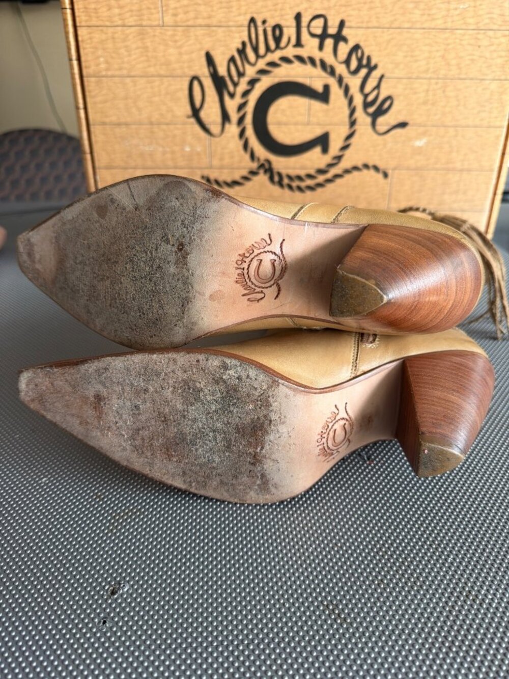 Charlie 1 Horse Lucchese Women's Tan Leather Side Tassel Mid-Calf Boots 8 w/Box - Picture 8 of 16